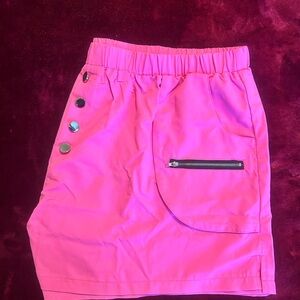 Pink Shorts with Faux Button and Faux Zipper Details